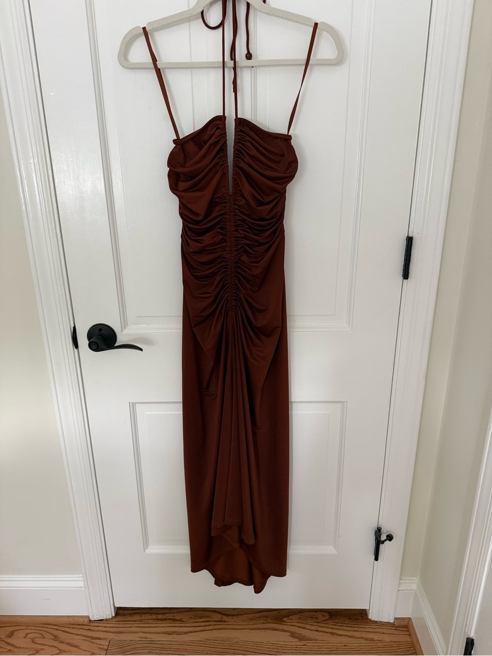 Veronica Beard Chocolate Brown Ruched Halter Maxi Dress